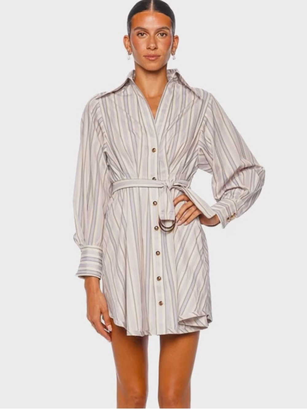 Zimmermann NWOT Stripe Tuck Long Sleeve Mini Shirtdress
